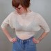70's Cream Open Knit Dolman Sleeve Crop Top, S