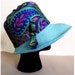 Vintage 1970's Paisley Cloche Style Hat // Green Purple Pleated Straw Bow Brim Hat