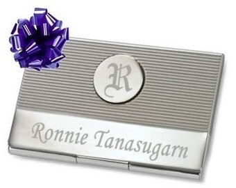 Circle Initial Business Card Holder with Free Engraving
