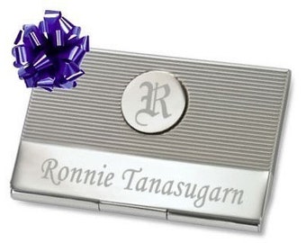 Circle Initial Business Card Holder with Free Engraving