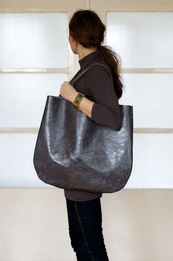 Items similar to Grey Oversized Leather Hobo Bag on Etsy