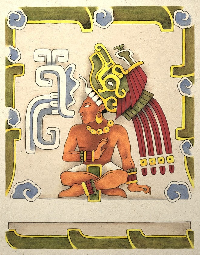 Ancient Mayan Aztec Art Print Warrior Priest