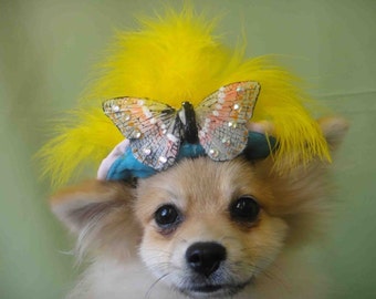 Hat for dog or cat with butterfly swarovski crystal