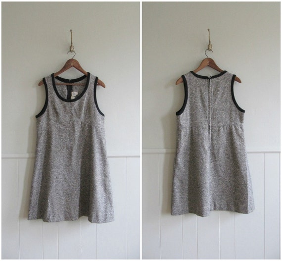 vintage grey tweed pinafore dress / gray winter jumper