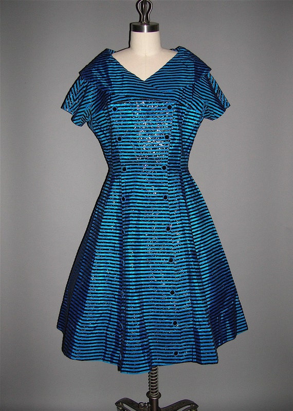 Vintage 50s Electric Blue Black Dress by ErraticStaticVintage