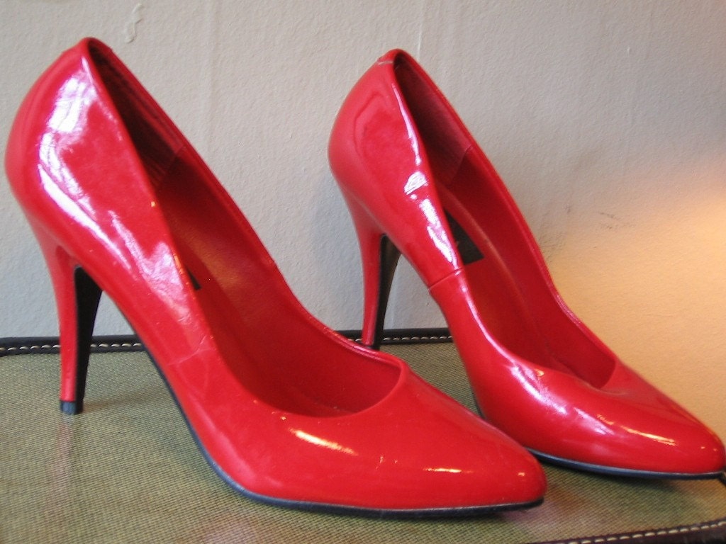 SALE Vintage 90s Sexy Cherry Red Stiletto High Heels Hot Ruby