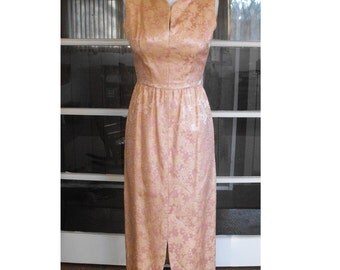 Vintage Pink and Gold Lace Brocade Vogue Origionals Film Noir Mermaid Party Dress sz S