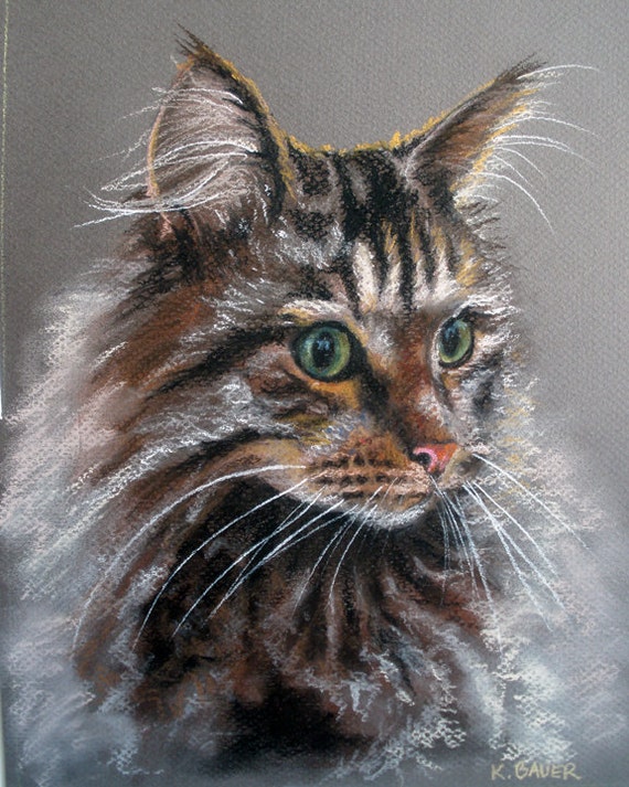 Custom Cat Portraits Pastel Painting 11x14 by KathyKellerBauer