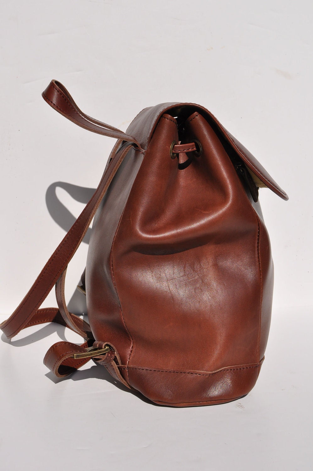 LL BEAN brown vintage leather BACKPACK tote rucksack back pack