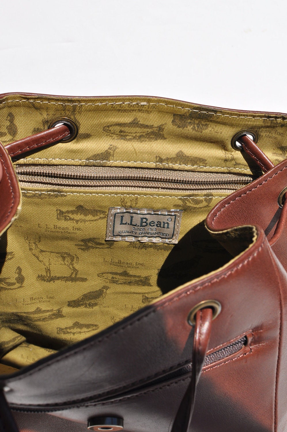 LL BEAN brown vintage leather BACKPACK tote rucksack back pack