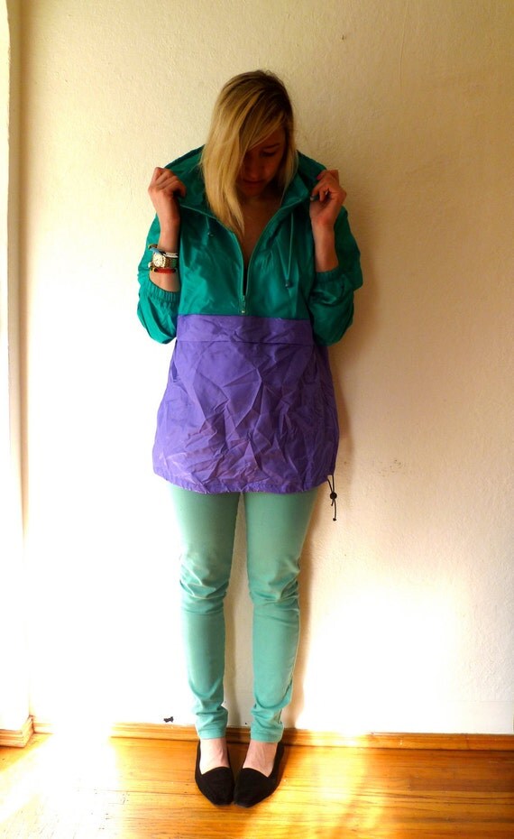 Vintage Fanny Pack Jacket KWay Pull Over Hood Bright Purple