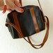 Vintage Leather Purse Designer ESCADA Brown Navy Long Shoulder Strap Striped Bag