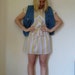 Vintage Printed Dress Striped Pattern Short Skirt Sleeve Multicolor Print Yellow White Mini