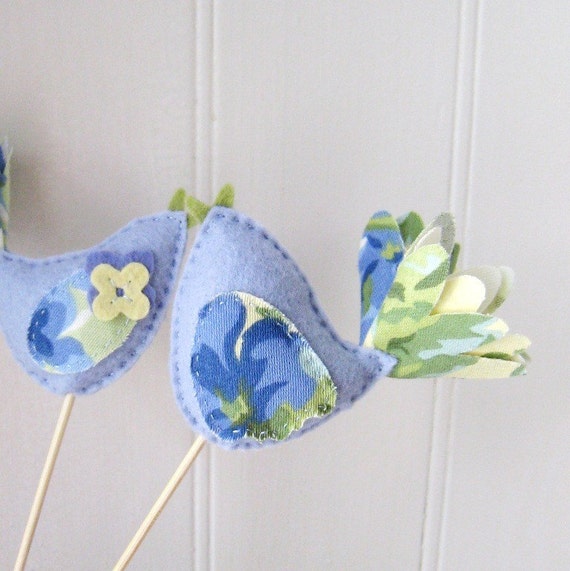 Birds Wedding Cake Toppers Wool Felt Fabric RESERVED LISTING