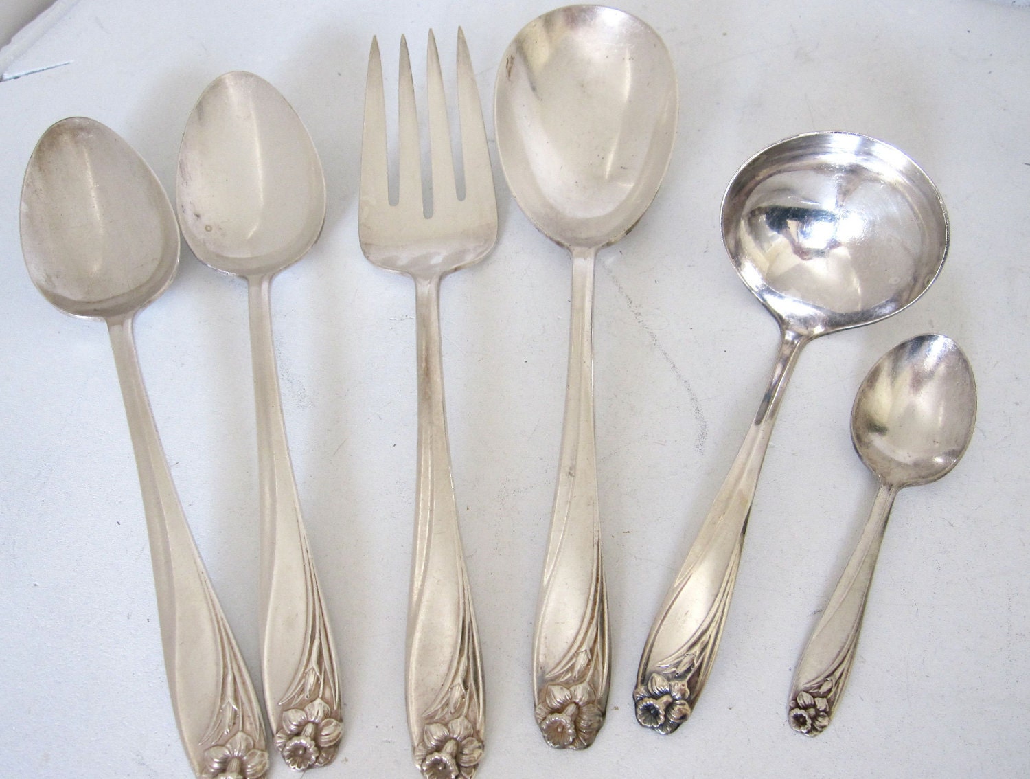 Vintage Flatware Lot Silverplate Daffodil Pattern by 1847