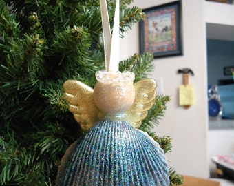 Large Iridescent Shell Angel Christmas Tree Ornament