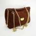 Vintage purse. brown velvet quilted gold chain strap bag.