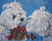 Maltese dog art CANVAS print of LA Shepard painting 12x16 christmas Maltese dog art CANVAS print of LA Shepard painting 12x16 christmas