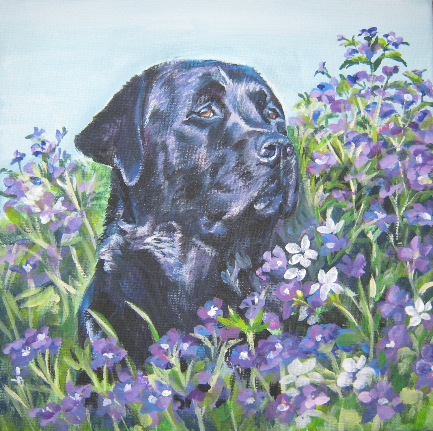 Labrador Retriever black lab dog art CANVAS print of LA