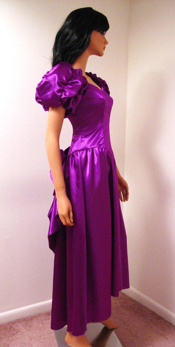 Purple Satin 80s Prom Dress Vintage 1980s Long Formal Gown 3021