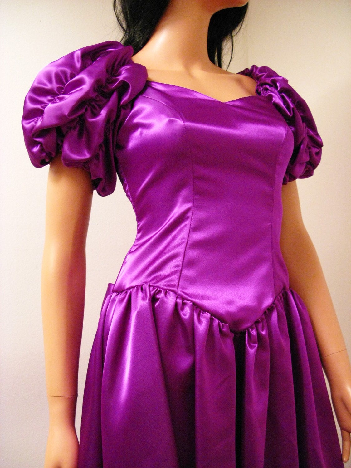 Purple Satin 80s Prom Dress Vintage 1980s Long Formal Gown