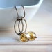 Small Hoop Earrings with Amber Czech Glass and Oxidized Brass