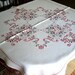 Embroidered Hand Made TABLECLOTH Linen Vintage White Linen Crisp Hemstitching Drawnwork Gorgeous Gray Black TURKEY RED Diamonds