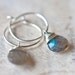 Hoops Earrings Argentium Sterling Silver Labradorite Wire Wrapped Urban Gray Blue neutral