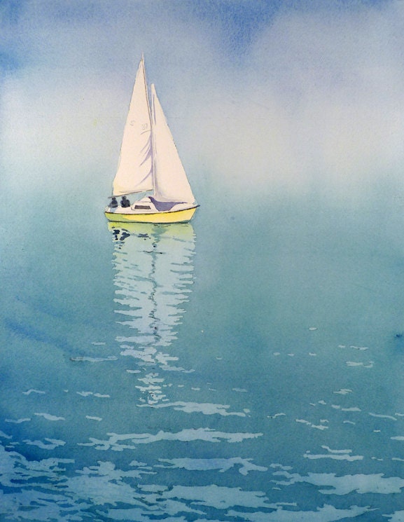 watercolor abstract sailboats