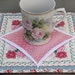 Mug Rug, Snack Mat, Coaster, Faux Cathedral Window, Hankie Print