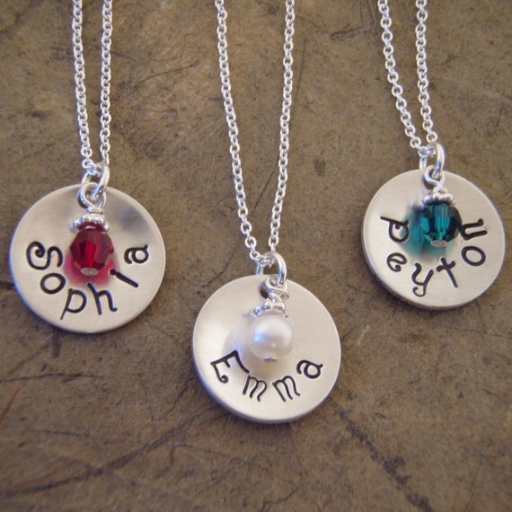 Items similar to Name and birthstone necklace Little girl