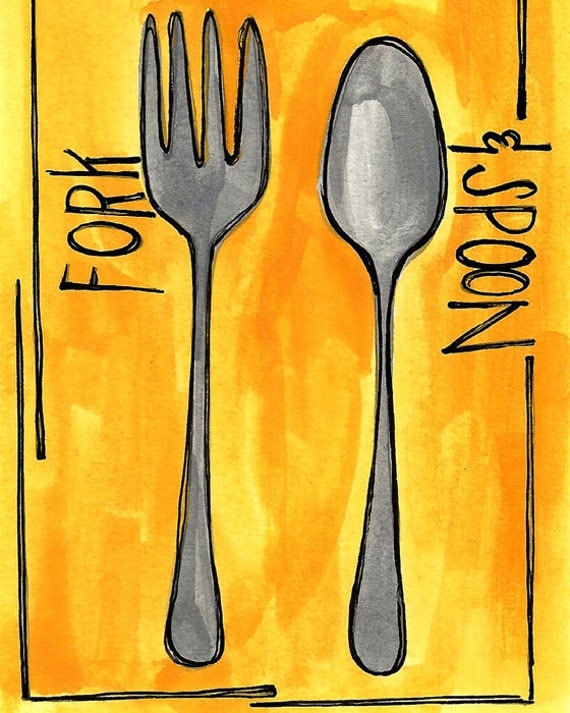 Items similar to Fork and Spoon 8 X 10 fine art painting print on Etsy