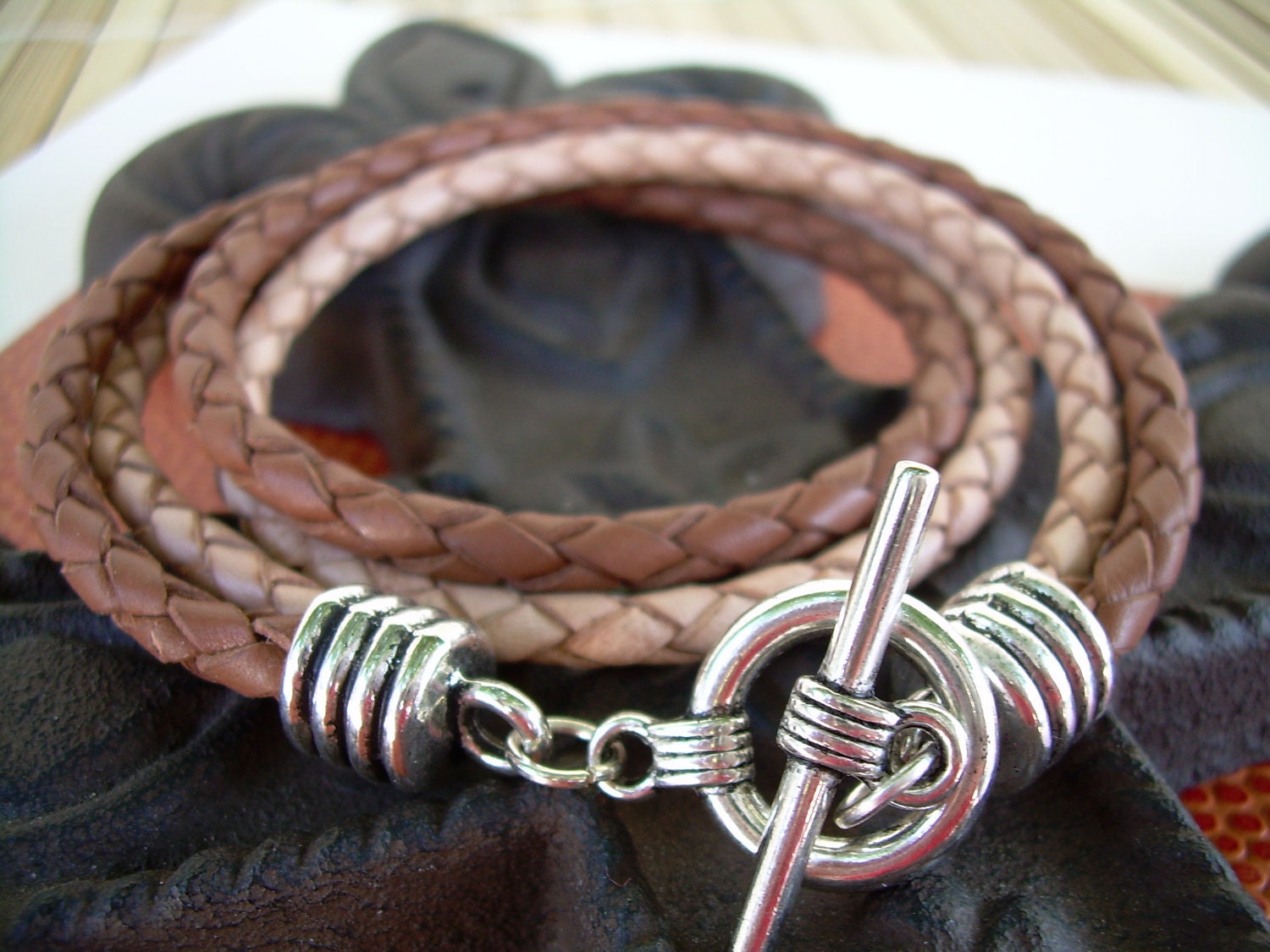 Leather Bracelet Two Strand Double Wrap Natural