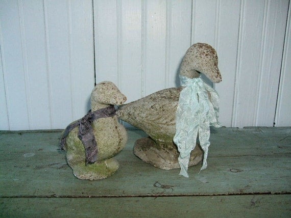 Vintage Garden Statues Cement Ducks