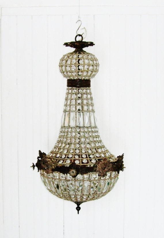 RESERVED Vintage Empire Figural Bronze and Crystal Chandelier