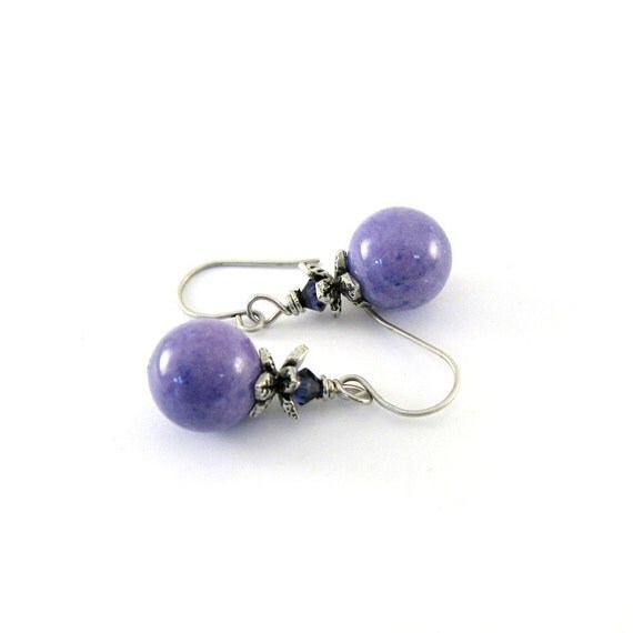 Purple Jade Earrings Silver Purple Swarovski by CinLynnBoutique