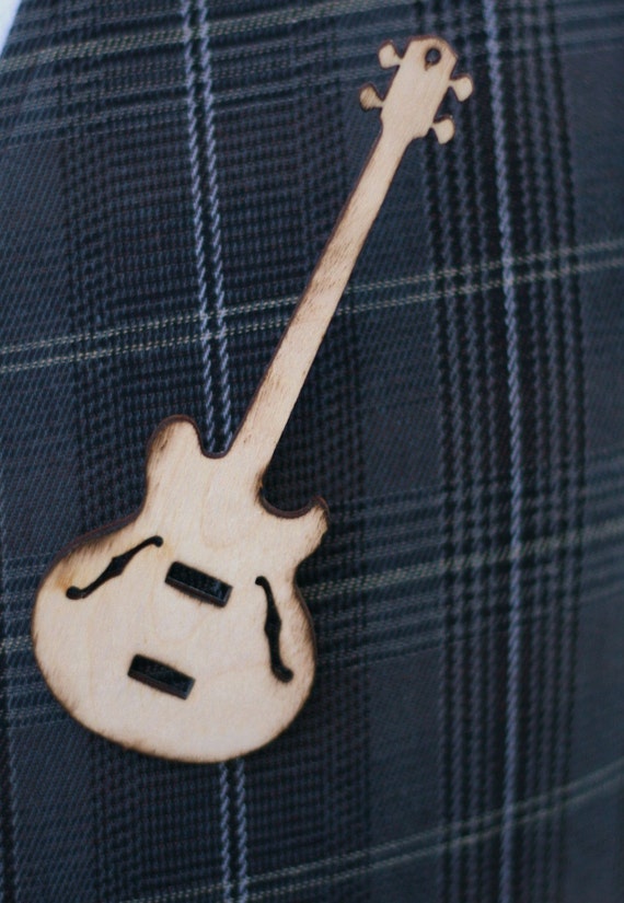 Wood Guitar Wedding Pin Boutonniere Best Man Groomsmen Groom Rustic Modern Rock Star PUNK Alternative by braggingbags