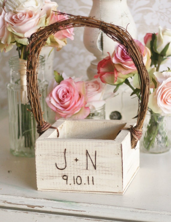 Items similar to Personalized Flower Girl Basket Rustic Wedding Decor
