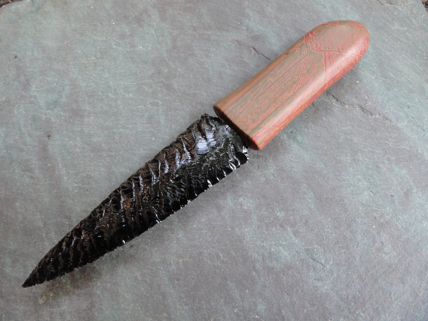 Flintknapped Obsidian Knife with Stone Handle