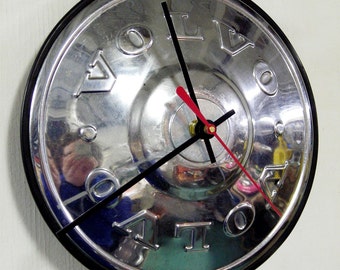 1970's Volvo 140 160 P1800 Series Hubcap Wall Clock - Recycled Car Part - Automotive Time