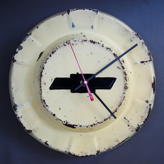 Vintage 1960's Chevy Truck Hubcap Clock Chevrolet by StarlingInk