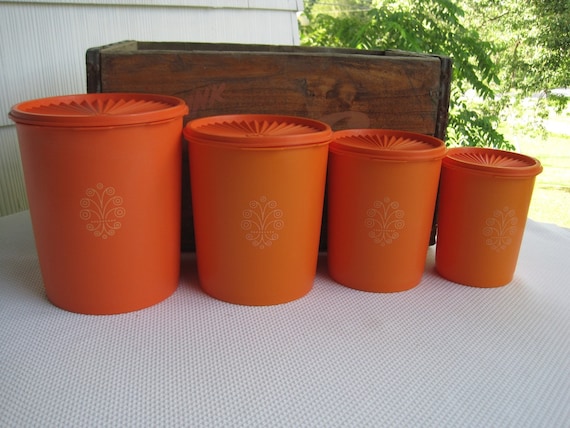 Vintage Bright Orange Tupperware Canister Set of 4