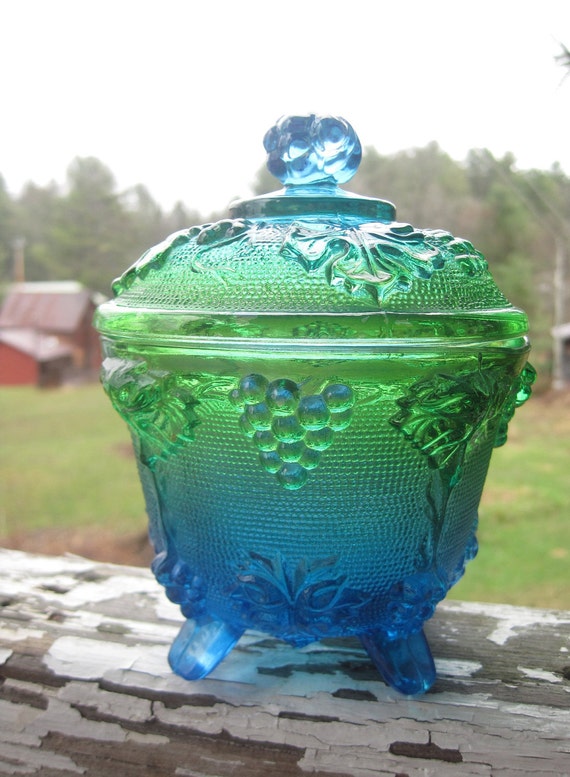 Vintage Blue to Green Jeannette Depression Glass Candy Dish