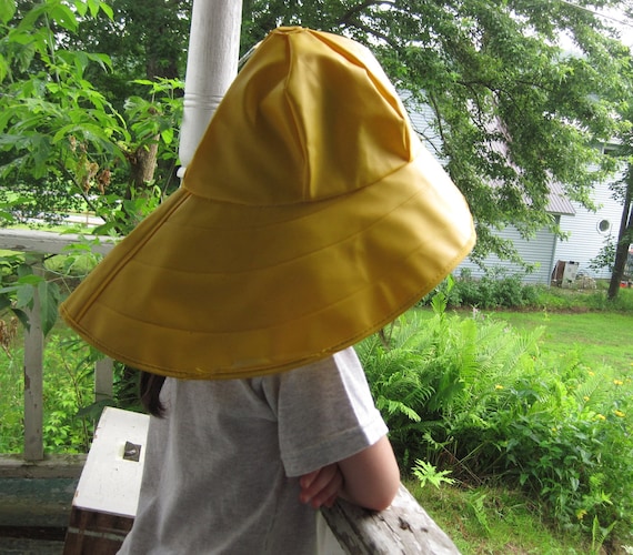 Vintage Yellow PVC Rain Hat by Chris Craft Extra Big Brim