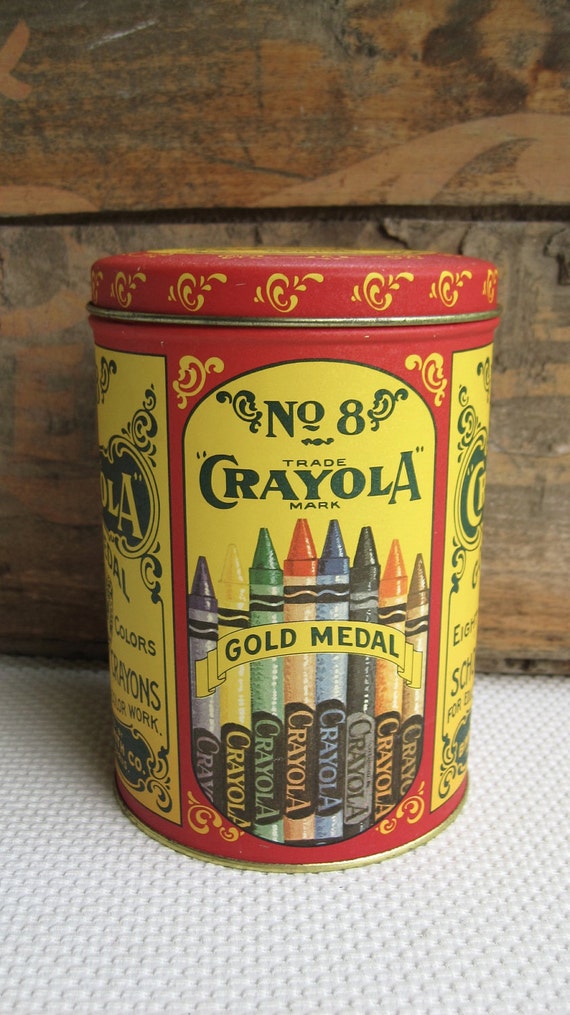 Vintage Crayola Crayons Gold Metal Tin Replica