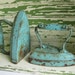 Antique Cast Iron Clothes Iron - pair of number 7 Chippy Aqua