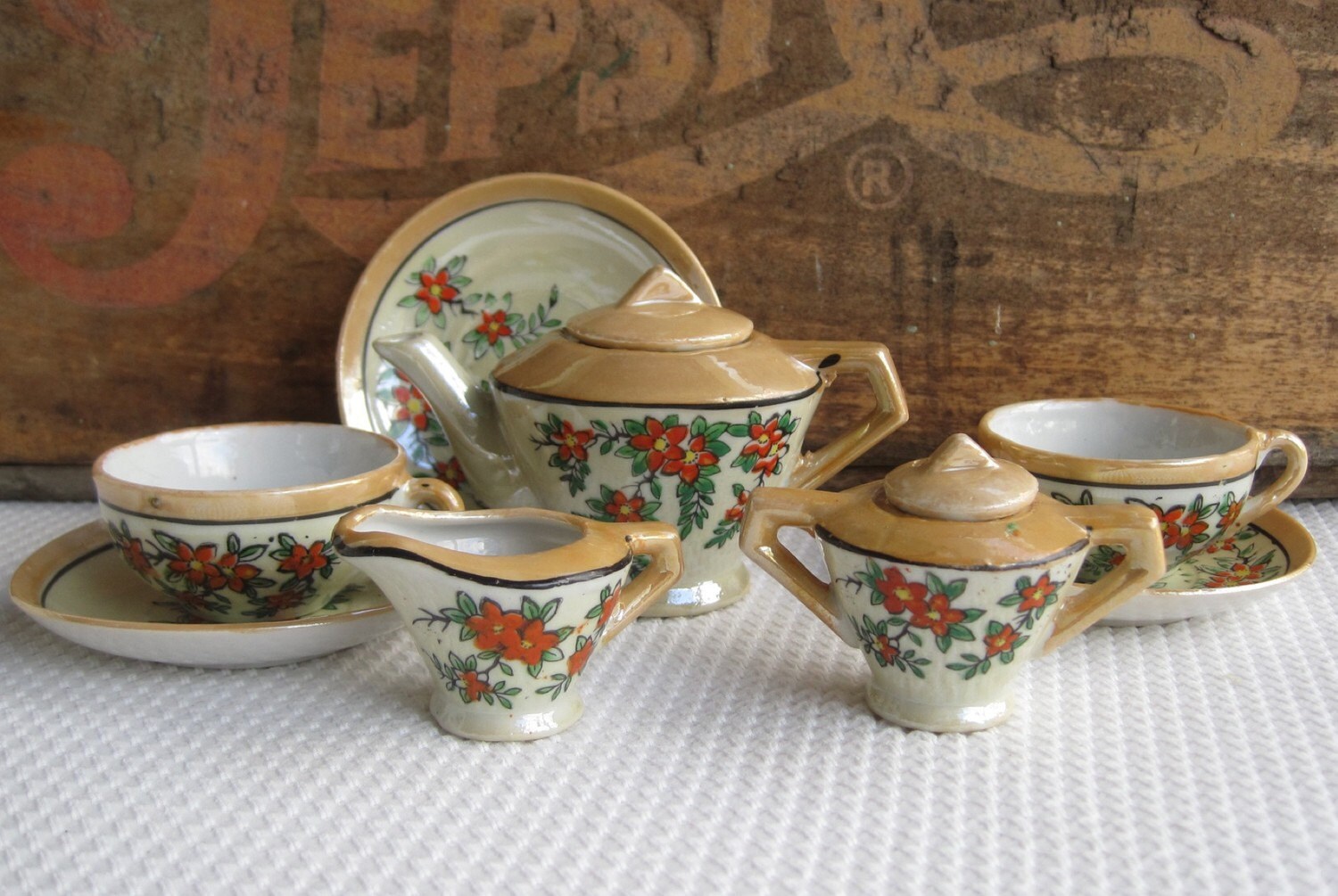 Vintage Child's Tea Set Floral Lusterware Japan by corrnucopia