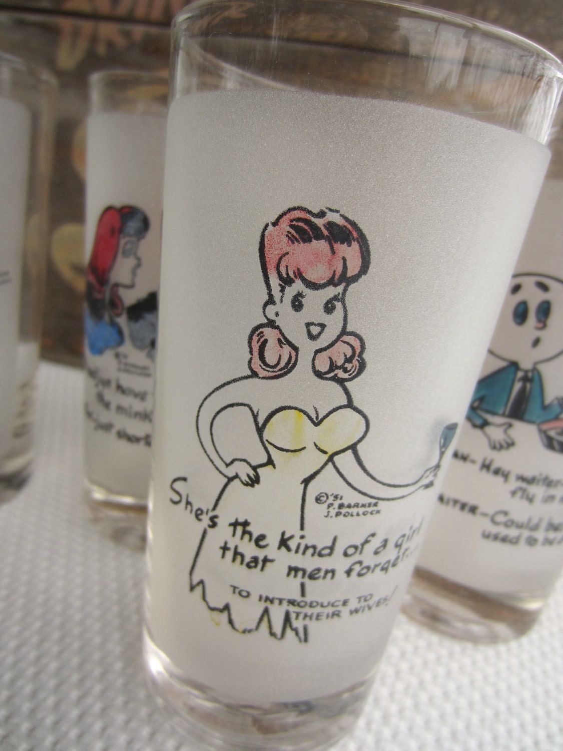 Vintage 1950s Novelty Barware Glasses Adult Humor Kitsch Fun
