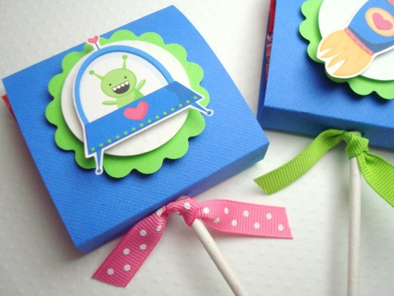 Outer Space Valentine Lollipops with Personalized Tags, Set of Ten Il_570xn