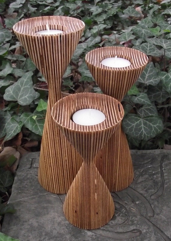 Wood Candlesticks Set of 3 SALE Wooden Tea Light Candle